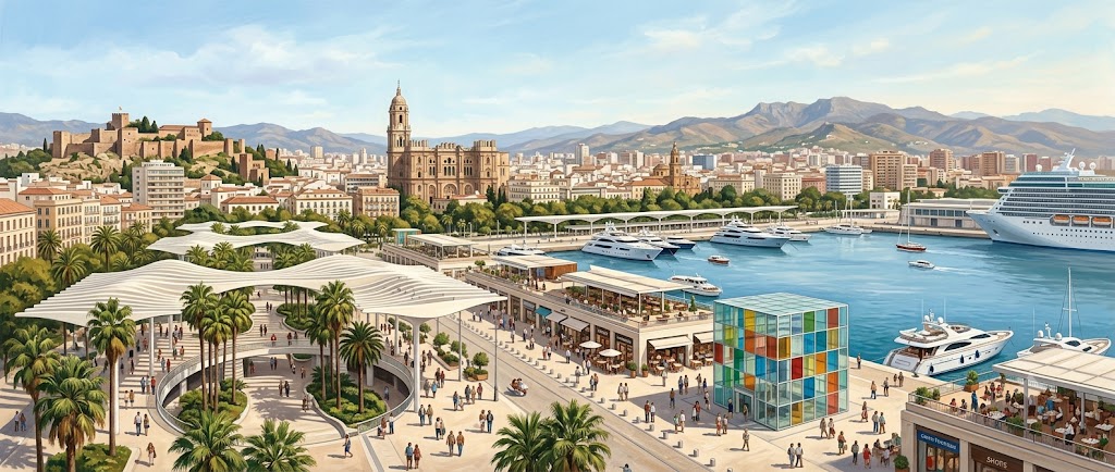 Ilustración de la Málaga moderna y actual