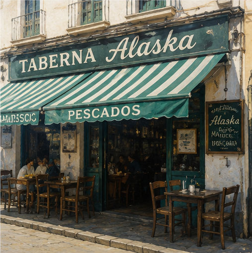 Ilustración de la fachada de Taberna Alaska en Málaga