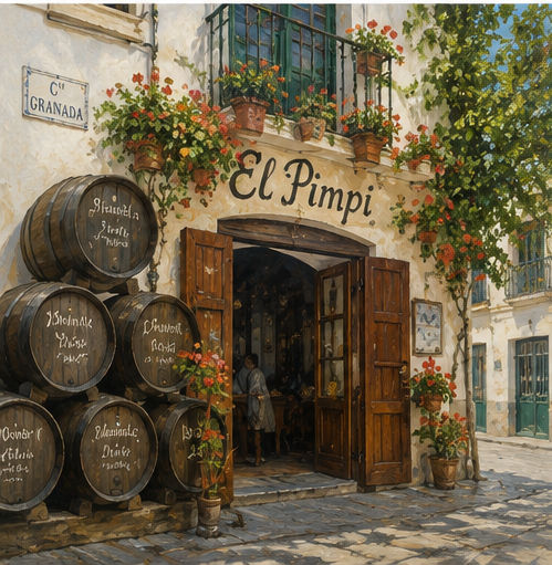 Ilustración de la entrada de El Pimpi en Málaga