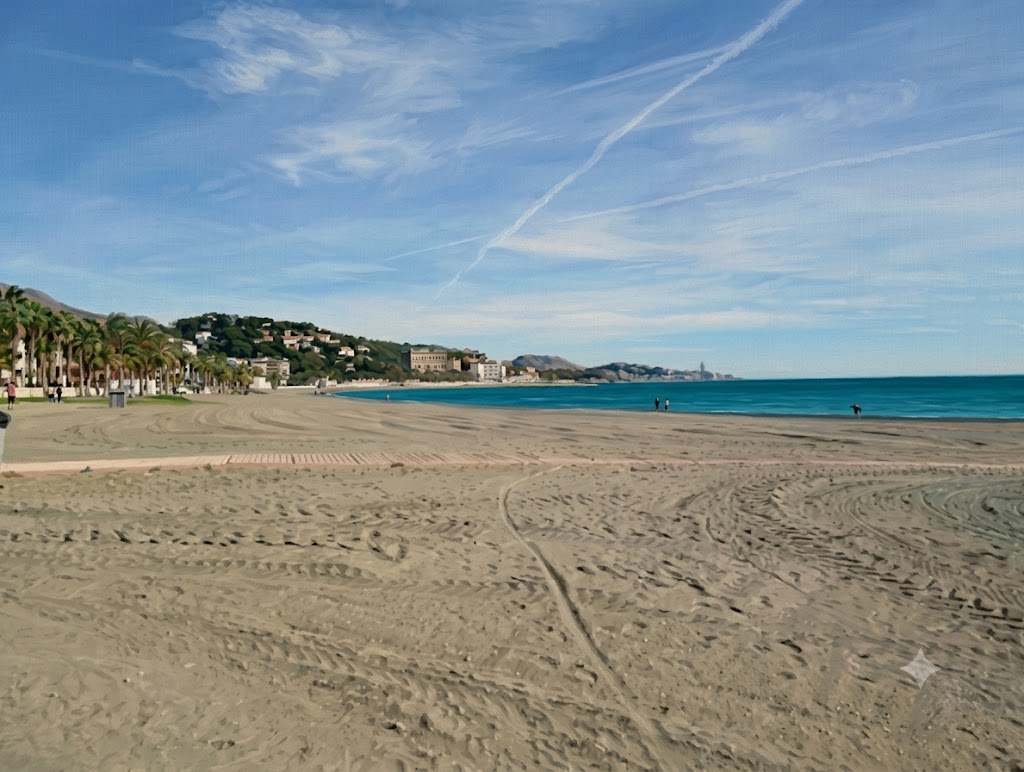 Ilustración de la playa de la Caleta en Málaga