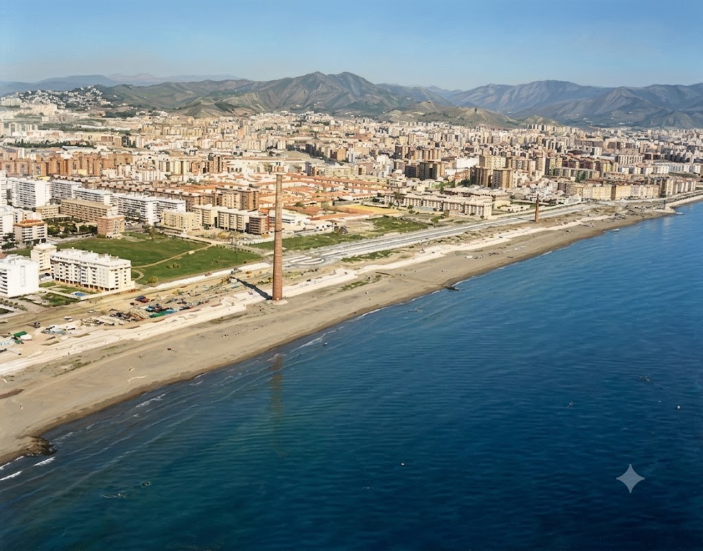 Ilustración de la playa de la Misericordia en Málaga
