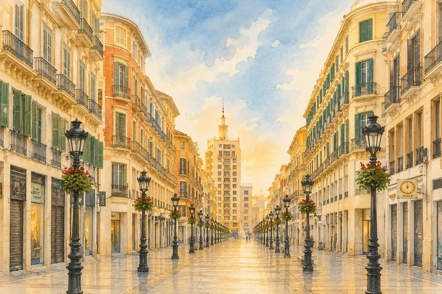 Ilustración de la calle Marqués de Larios de Málaga